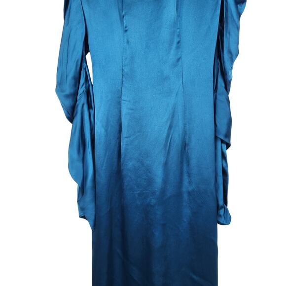 De La Vali Gin Ruched Maxi Dress in Blue Size UK 8 US 4 Long Sleeve Satin NWT - Picture 8 of 12